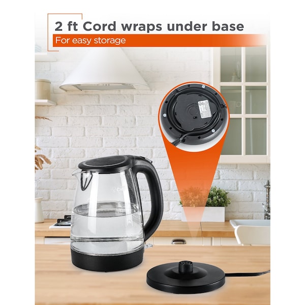 Commercial Chef 1.7L Cordless Glass Kettle - CHK17M2GB
