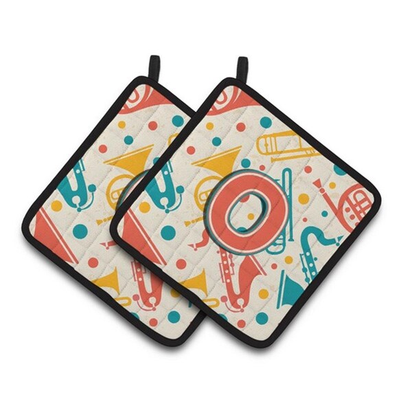 Carolines Treasures Letter O Retro Teal Orange Musical Instruments Initial Pair of Pot Holders, 7.5 x 3 x 7.5 in. - CJ2001-OPTHD