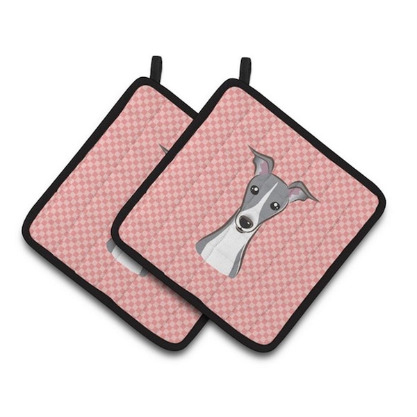 Carolines Treasures Checkerboard Pink Italian Greyhound Pair of Pot Holders, 7.5 x 3 x 7.5 in. - BB1236PTHD