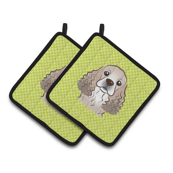 Carolines Treasures Checkerboard Lime Green Cocker Spaniel Pair of Pot Holders, 7.5 x 3 x 7.5 in. - BB1278PTHD