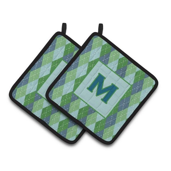 Carolines Treasures Monogram - Initial M Blue Argoyle Pair of Pot Holders, 7.5 x 3 x 7.5 in. - CJ1020-MPTHD