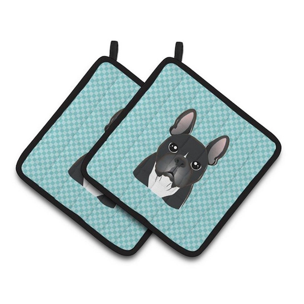 Carolines Treasures Checkerboard Blue French Bulldog Pair of Pot Holders, 7.5 x 3 x 7.5 in. - BB1165PTHD