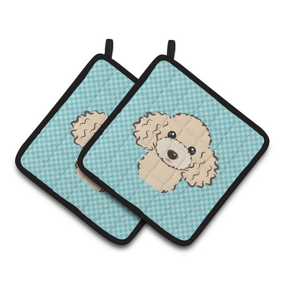 Carolines Treasures Checkerboard Blue Buff Poodle Pair of Pot Holders, 7.5 x 3 x 7.5 in. - BB1196PTHD