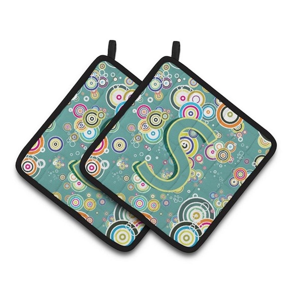 Carolines Treasures Letter S Circle Circle Teal Initial Alphabet Pair of Pot Holders, 7.5 x 3 x 7.5 in. - CJ2015-SPTHD