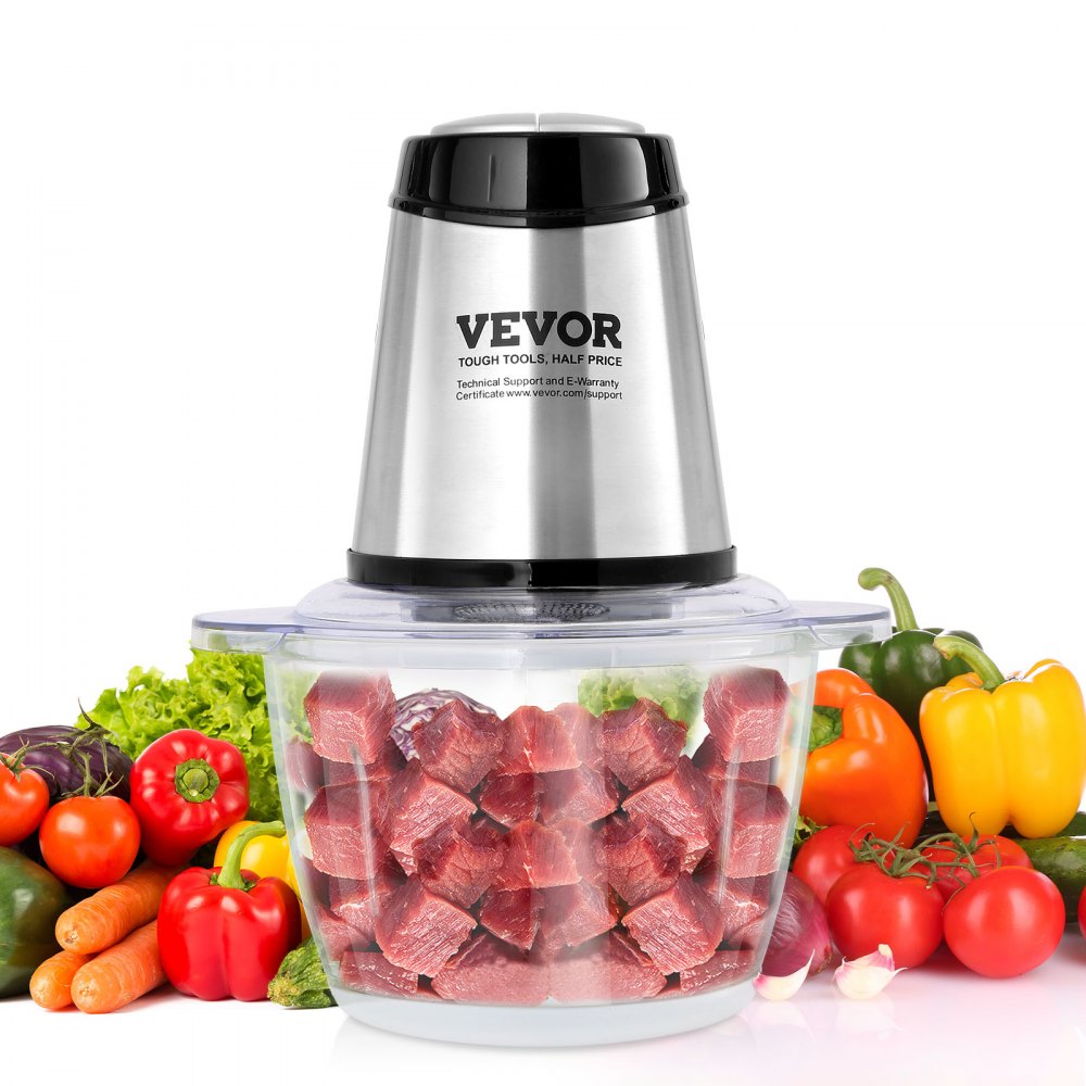 VEVOR Food Processor, Electric Meat Grinder with 4 Stainless Steel Blades, 400W Electric Food Chopper, 5 Cup Glass Bowl, 2 Speeds Food Grinder for Baby Food, Meat, Onion, Vegetables - DMCJRJJLBL1GASLM7V1