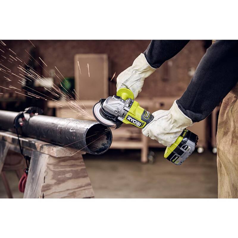 RYOBI ONE+ HP 18V Rectificadora angular inalámbrica Brushless de 4-1/2 pulgadas con batería de alto rendimiento de 4.0 Ah de iones de litio - PBLAG01B-PBP004