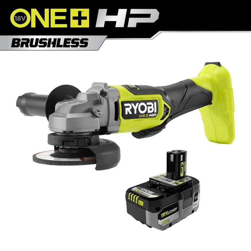 RYOBI ONE+ HP 18V Rectificadora angular inalámbrica Brushless de 4-1/2 pulgadas con batería de alto rendimiento de 4.0 Ah de iones de litio - PBLAG01B-PBP004