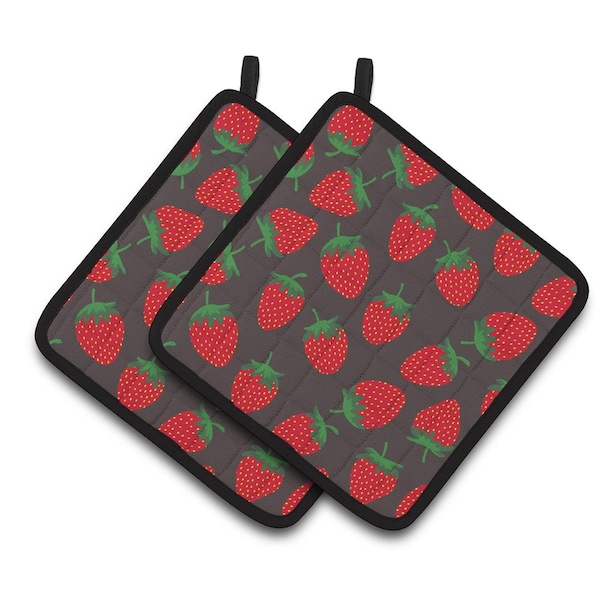 Carolines Treasures Strawberries on Grey Pair of Pot Holders - BB5137PTHD