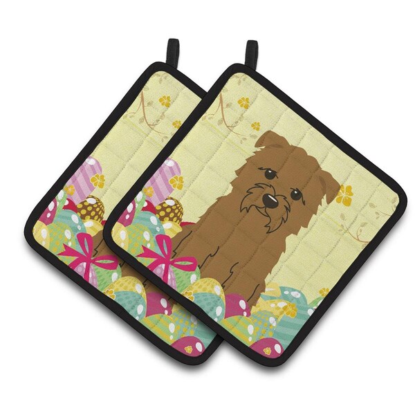 Carolines Treasures Easter Eggs Glen of Imal Tan Pair of Pot Holders - BB6060PTHD
