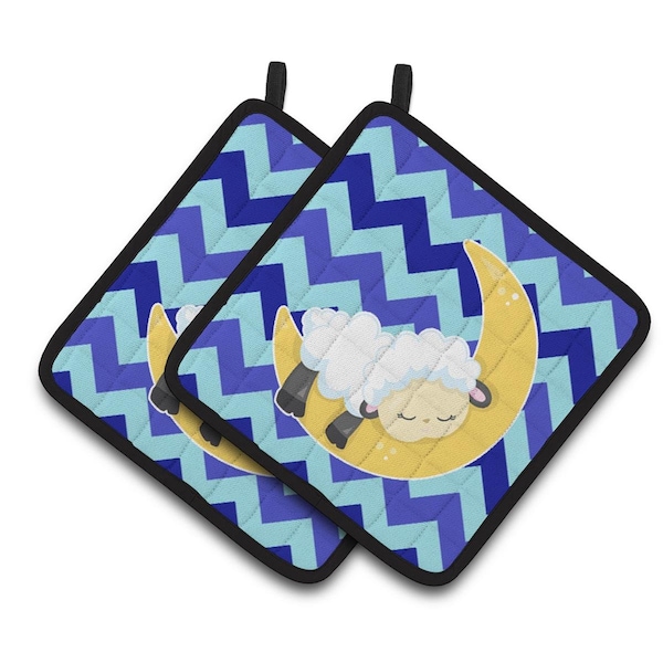 Carolines Treasures Sheep on Moon Chevron Pair of Pot Holders - BB6877PTHD