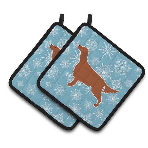 Carolines Treasures Winter Snowflake Irish Setter Pair of Pot Holders - BB3493PTHD