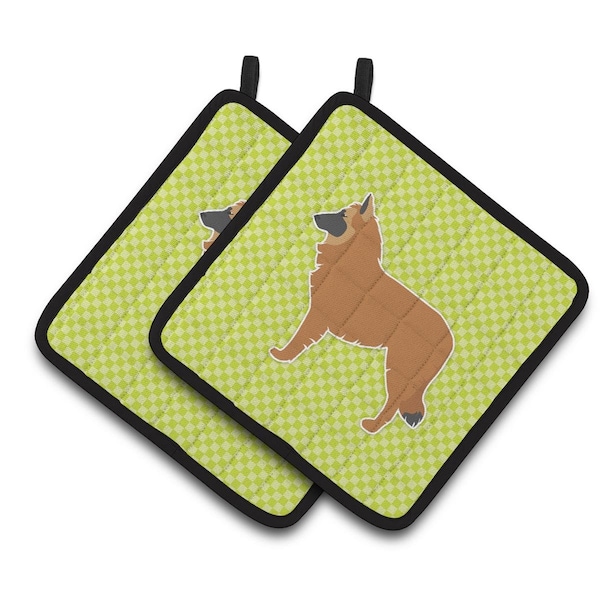 Carolines Treasures Belgian Shepherd Checkerboard Green Pair of Pot Holders - BB3861PTHD