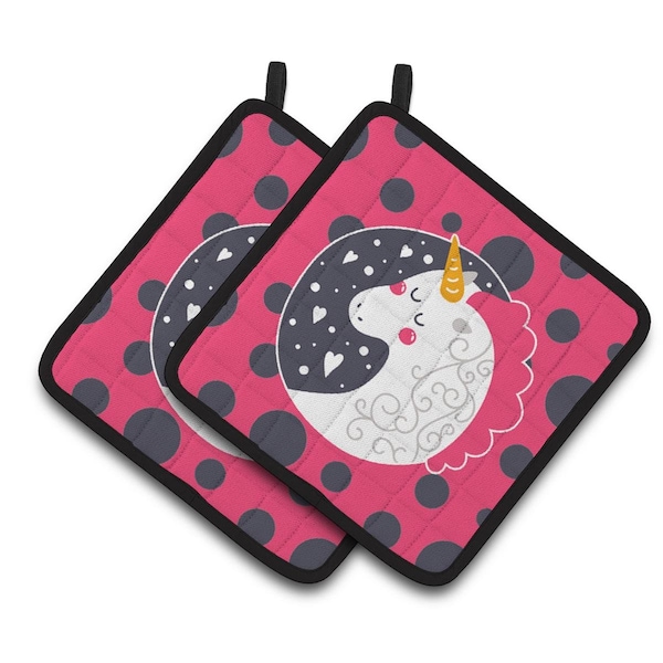 Carolines Treasures Unicorn Pink Polkadots Pair of Pot Holders - BB7136PTHD