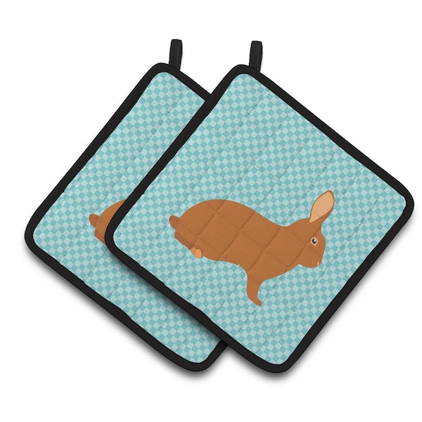 Carolines Treasures Rex Rabbit Blue Check Pair of Pot Holders - BB8143PTHD