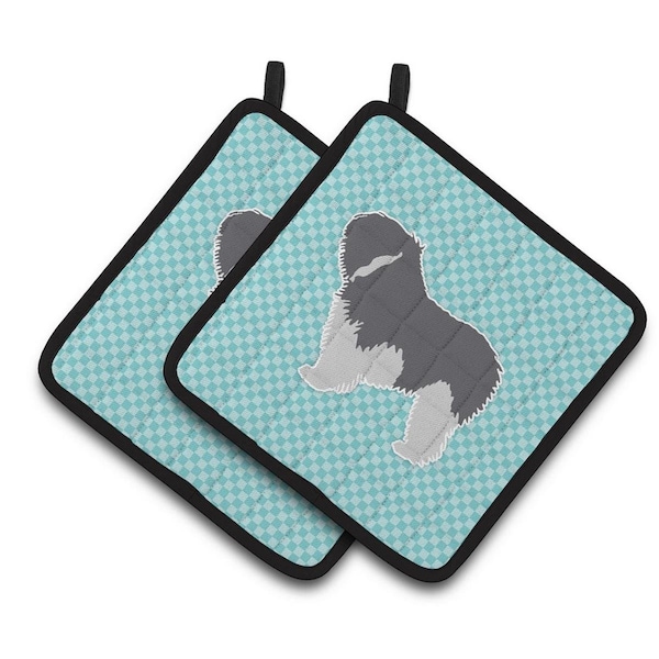 Carolines Treasures Polish Lowland Sheepdog Dog Checkerboard Blue Pair of Pot Holders - BB3732PTHD