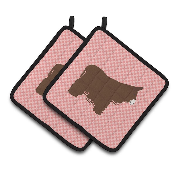 Carolines Treasures Poitou Poiteuin Donkey Pink Check Pair of Pot Holders - BB7852PTHD