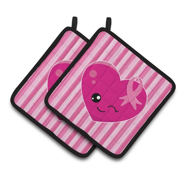 Carolines Treasures Breast Cancer Awareness Ribbon Heart Pair of Pot Holders - BB6982PTHD