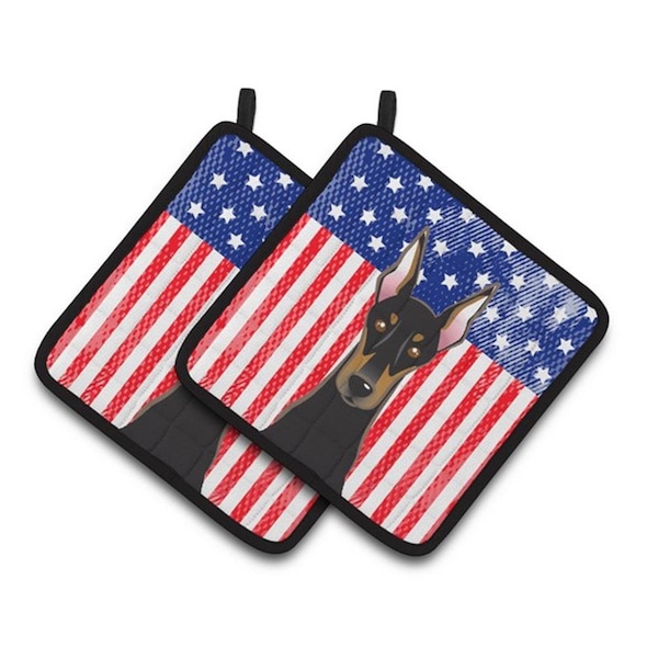 Carolines Treasures American Flag and Doberman Pair of Pot Holders, 7.5 x 3 x 7.5 in. - BB2175PTHD