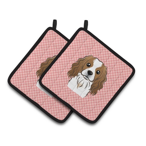 Carolines Treasures Checkerboard Pink Cavalier Spaniel Pair of Pot Holders, 7.5 x 3 x 7.5 in. - BB1224PTHD