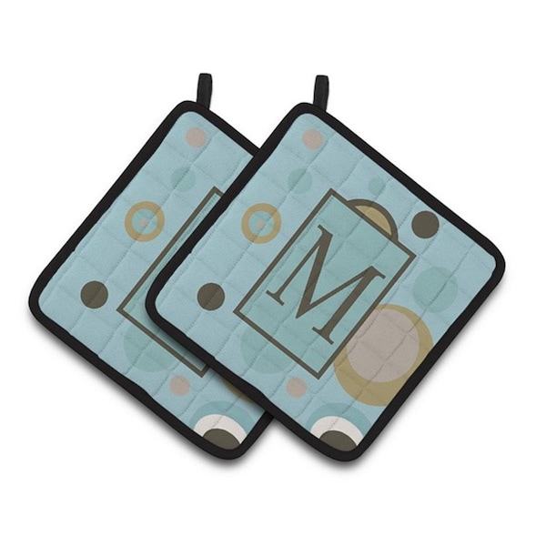 Carolines Treasures Monogram - Initial M Blue Dots Pair of Pot Holders, 7.5 x 3 x 7.5 in. - CJ1013-MPTHD