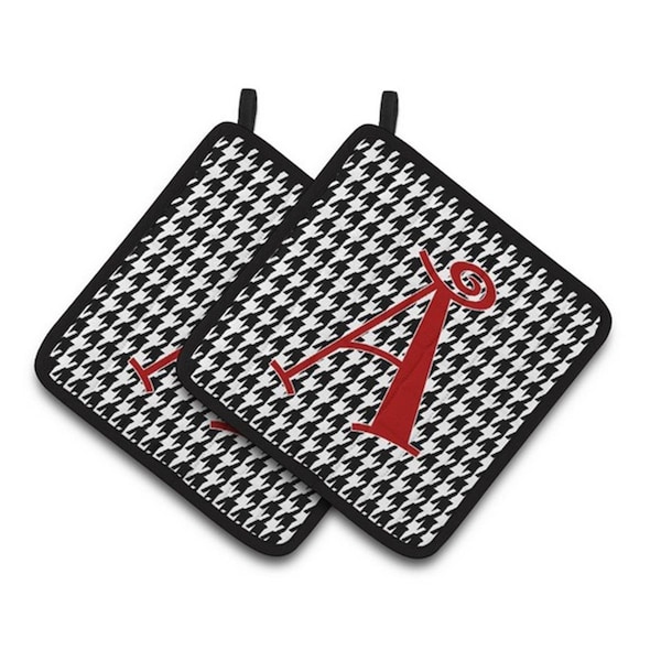 Carolines Treasures Letter A Monogram - Black White Houndstooth Pair of Pot Holders, 7.5 x 3 x 7.5 in. - CJ1035-APTHD