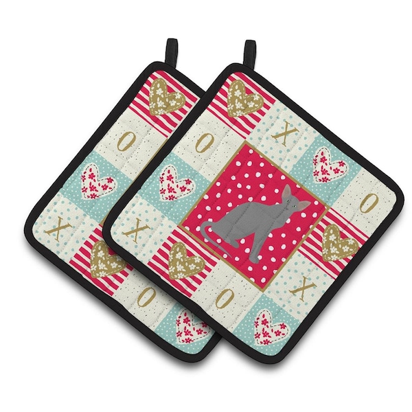Carolines Treasures 7.5 x 7.5 in. Oriental Shorthair Cat Love Pair of Pot Holders - CK5777PTHD