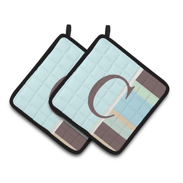 Carolines Treasures Letter C Initial Monogram - Blue Stripes Pair of Pot Holders, 7.5 x 3 x 7.5 in. - CJ1003-CPTHD