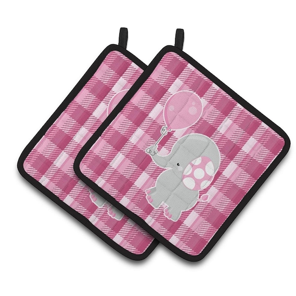 Carolines Treasures Elephant With Pink Balloon Pair of Pot Holders - BB6948PTHD