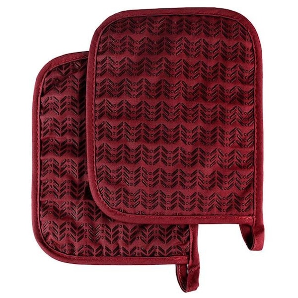 Lavish Home Lavish Home 69-12-BU Quilted & Heat Resistant Pot Holder Set with Silicone Grip; Burgundy - Set of 2 - 69-12-BU