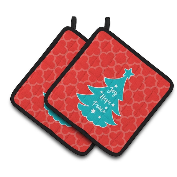 Carolines Treasures Christmas Tree Red Teal Pair of Pot Holders - BB6969PTHD