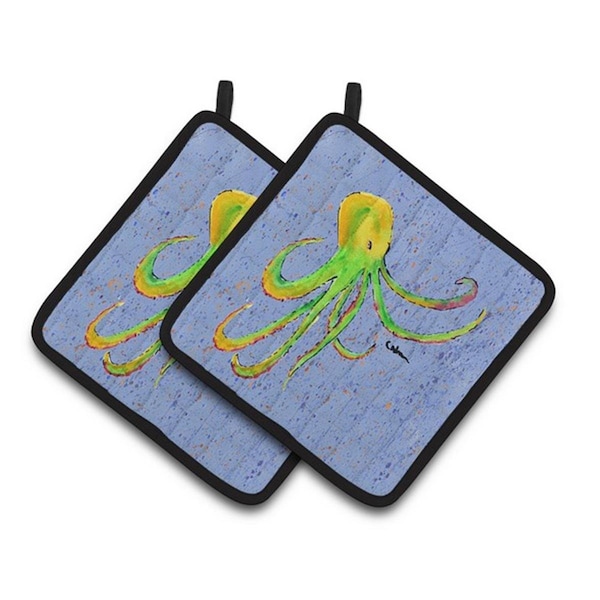 Carolines Treasures Octopus on Blue Pair of Pot Holders, 7.5 x 3 x 7.5 in. - 8524PTHD