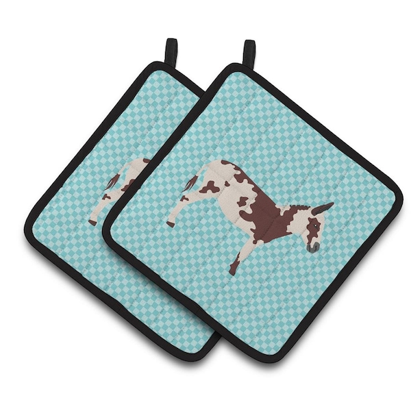 Carolines Treasures American Spotted Donkey Blue Check Pair of Pot Holders - BB8025PTHD