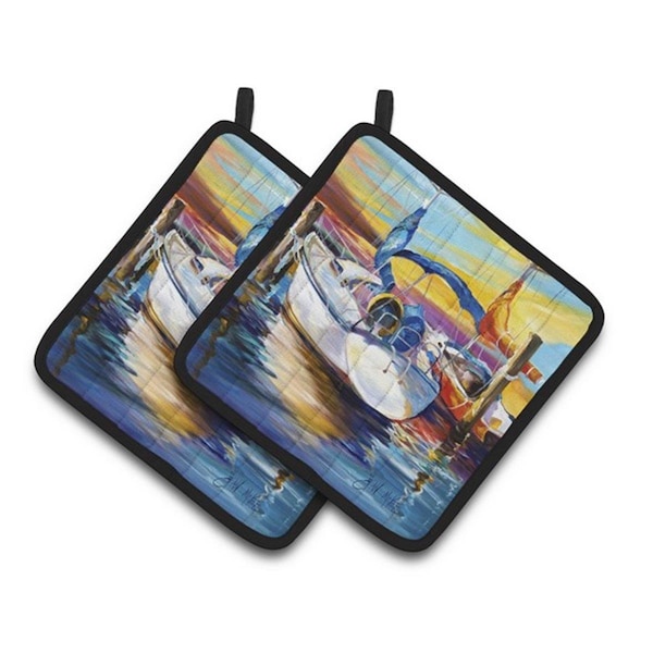 Carolines Treasures Symmetry Again Sailboats Pair of Pot Holders, 7.5 x 3 x 7.5 in. - JMK1243PTHD