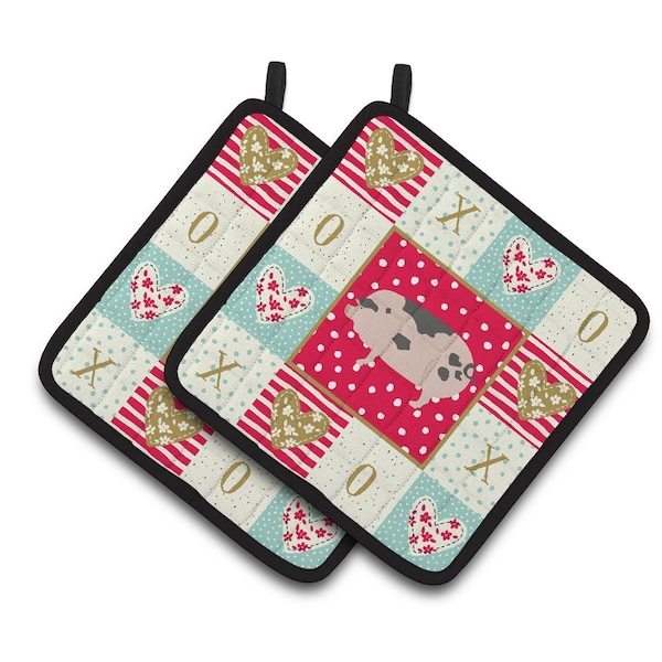 Carolines Treasures 7.5 x 7.5 in. Gloucester Old Spot Pig Love Pair of Pot Holders - CK5367PTHD