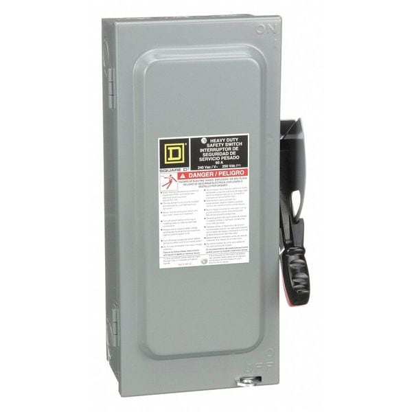 Interruptor de seguridad de un solo tiro con fusible Square D, servicio pesado, 240V CA, 3PST, 60 A, NEMA 1 - H322N