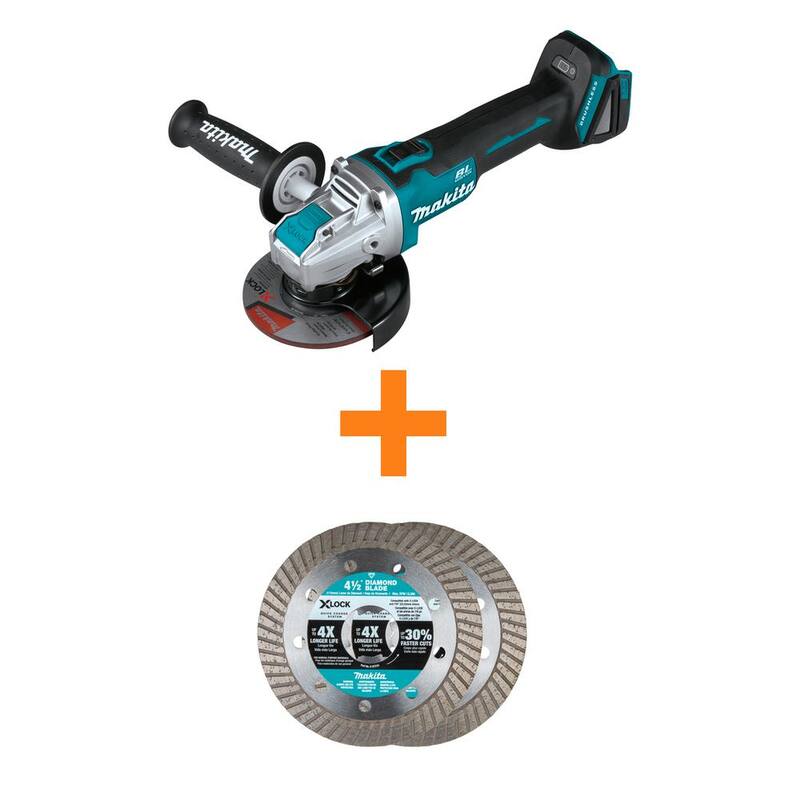 Makita 18V LXT Inalámbrico BL Amoladora Angular de 4.5/5 pulgadas X-LOCK, Herramienta Solamente con Bono de Hoja de Corte para Albañilería X-LOCK de 4.5 pulgadas, Paquete de 2 - XAG25Z-E-07222