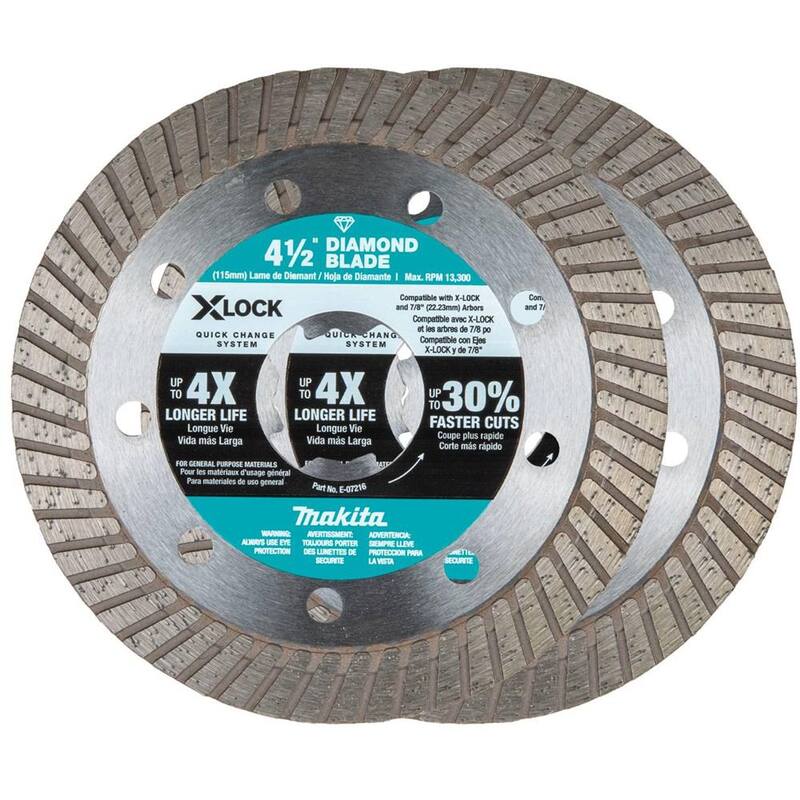 Makita 18V LXT Inalámbrico BL Amoladora Angular de 4.5/5 pulgadas X-LOCK, Herramienta Solamente con Bono de Hoja de Corte para Albañilería X-LOCK de 4.5 pulgadas, Paquete de 2 - XAG25Z-E-07222