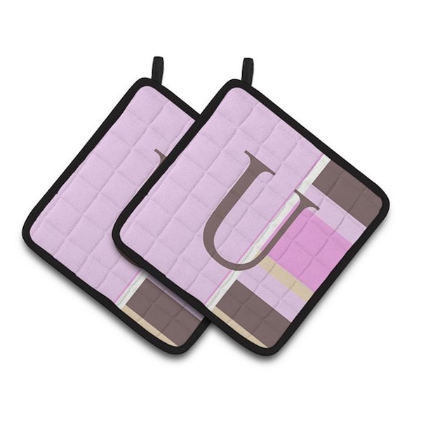 Carolines Treasures Letter U Initial Monogram - Pink Stripes Pair of Pot Holders, 7.5 x 3 x 7.5 in. - CJ1005-UPTHD