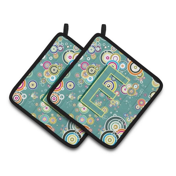 Carolines Treasures Letter E Circle Circle Teal Initial Alphabet Pair of Pot Holders, 7.5 x 3 x 7.5 in. - CJ2015-EPTHD