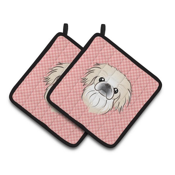 Carolines Treasures Checkerboard Pink Pekingese Pair of Pot Holders, 7.5 x 3 x 7.5 in. - BB1221PTHD