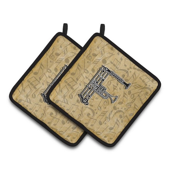 Carolines Treasures Letter F Musical Instrument Alphabet Pair of Pot Holders, 7.5 x 3 x 7.5 in. - CJ2004-FPTHD