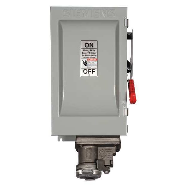 Interruptor de seguridad sin fusible Siemens, trabajo pesado, 600V AC, 3PST, 60 A, NEMA 12 - HNF362JCH