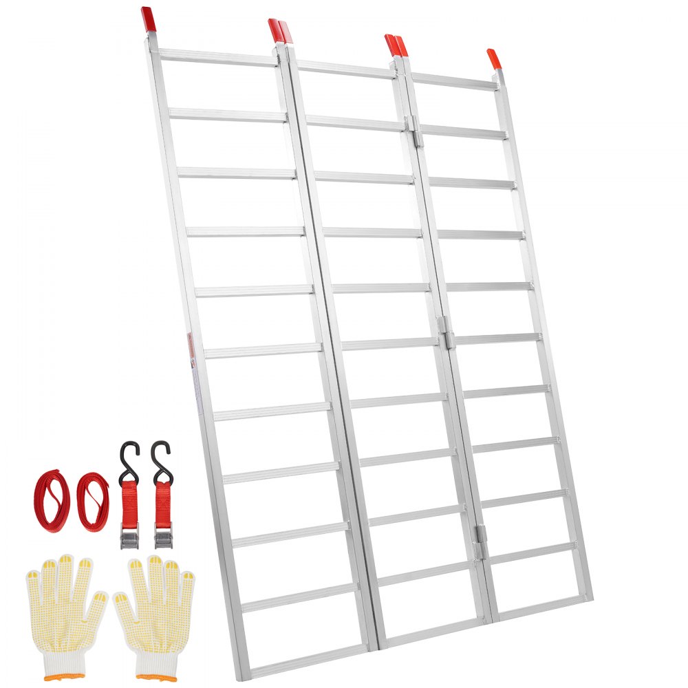 VEVOR Aluminum Ramps, 1500 lbs, Tri-Fold Ramp with Load Straps, Folding Loading Ramp for Motorcycle, Tractor, ATV/UTV, Trucks, Lawn Mower, Snow Blower, 77"L x 54"W, 1 Pc - ZZZ1500775415AK8GV0