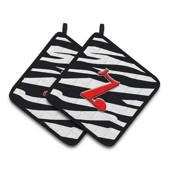 Carolines Treasures Monogram Initial Z Zebra Red Pair of Pot Holders, 7.5 x 3 x 7.5 in. - CJ1024-ZPTHD