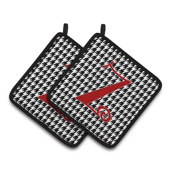 Carolines Treasures Monogram Initial Z Houndstooth Black Pair of Pot Holders, 7.5 x 3 x 7.5 in. - CJ1035-ZPTHD