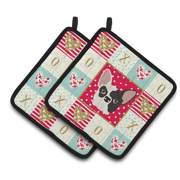 Carolines Treasures 7.5 x 7.5 in. French Bulldog Love Pair of Pot Holders - CK5200PTHD