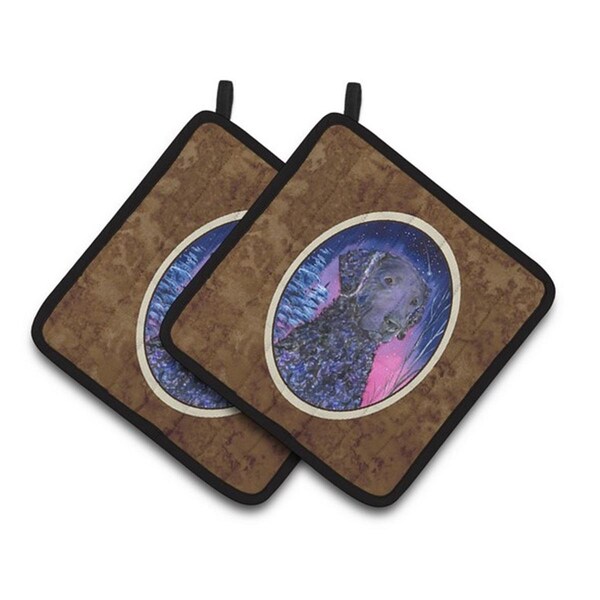 Carolines Treasures Starry Night Curly Coated Retriever Pair of Pot Holders, 7.5 x 3 x 7.5 in. - SS8354PTHD