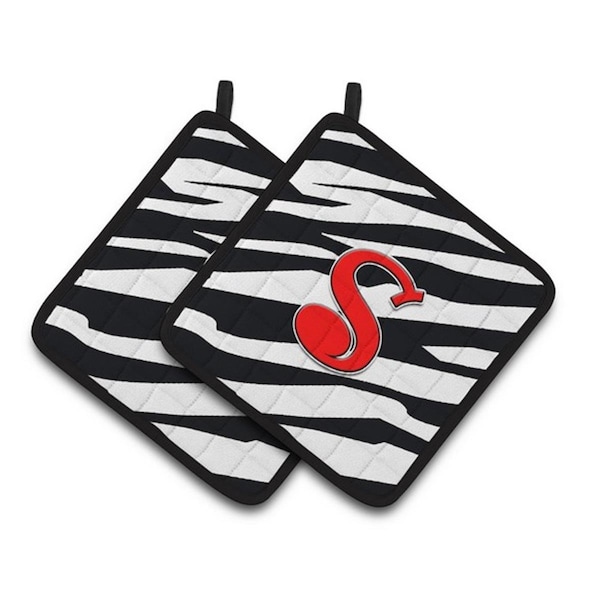 Carolines Treasures Monogram Initial S Zebra Red Pair of Pot Holders, 7.5 x 3 x 7.5 in. - CJ1024-SPTHD