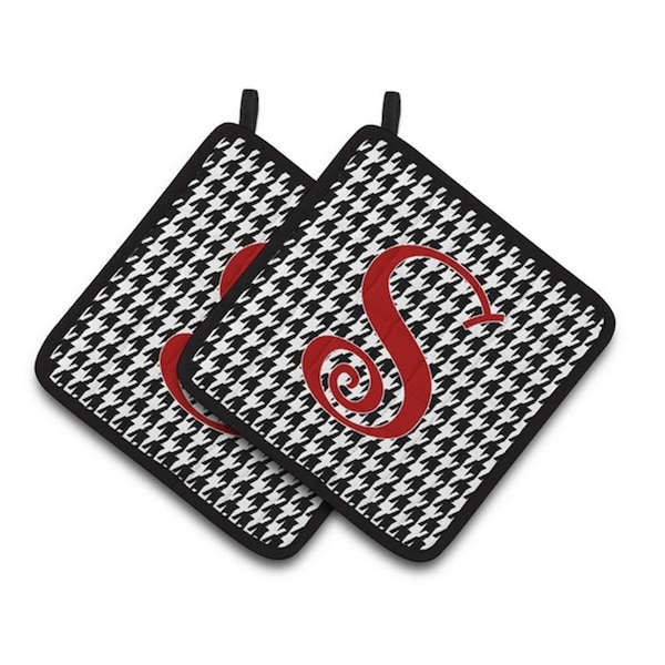 Carolines Treasures Monogram Initial S Houndstooth Black Pair of Pot Holders, 7.5 x 3 x 7.5 in. - CJ1035-SPTHD