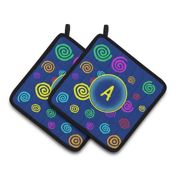 Carolines Treasures Letter A Monogram - Blue Swirls Pair of Pot Holders, 7.5 x 3 x 7.5 in. - CJ1011-APTHD